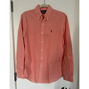 Polo Ralph Lauren Men's S Custom Fit Orange Gingham Logo Pony Button Down Shirt